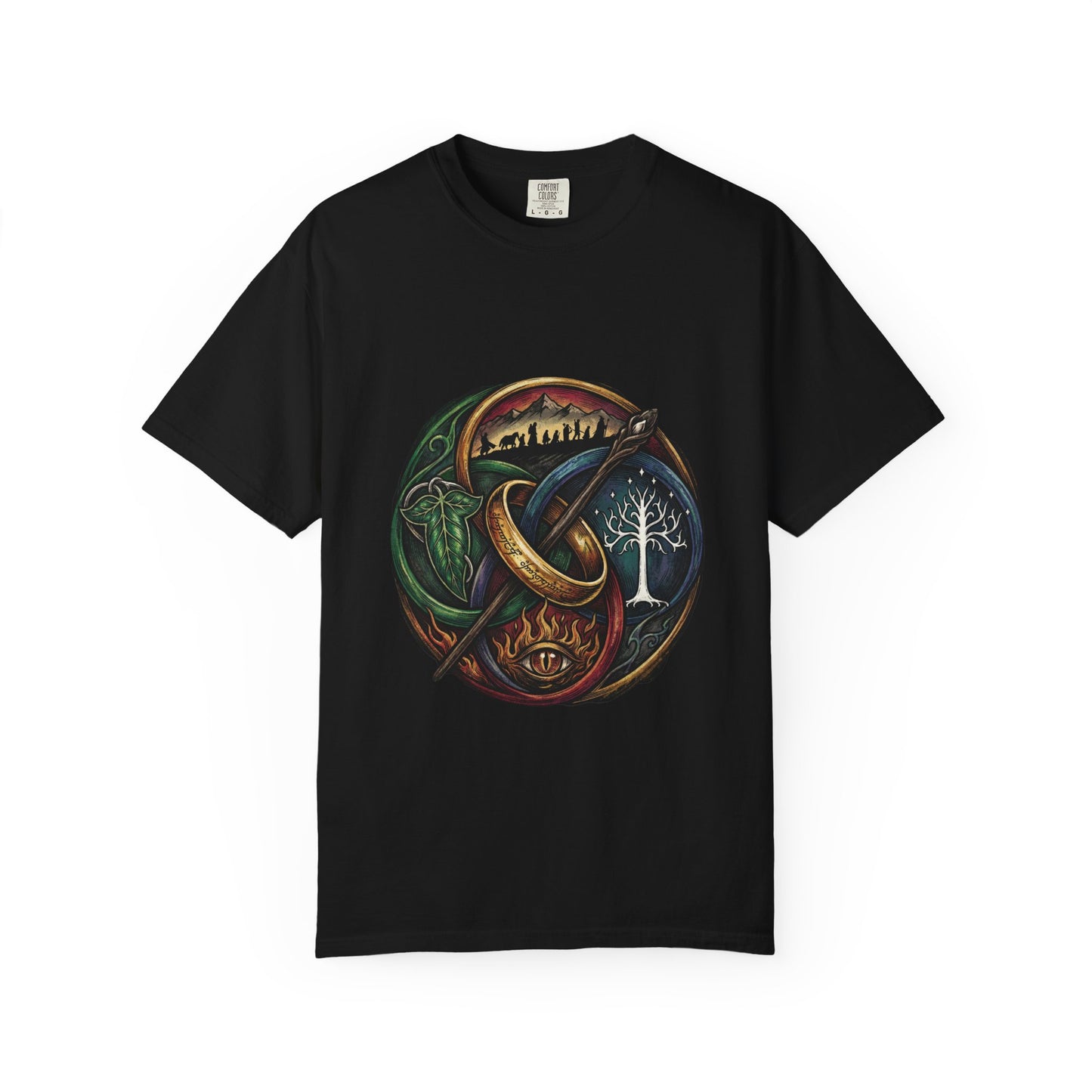 LOTR Fellowship Heraldic Crest Inspired – Elven Leaves Golden Circle Art Premium T-Shirt