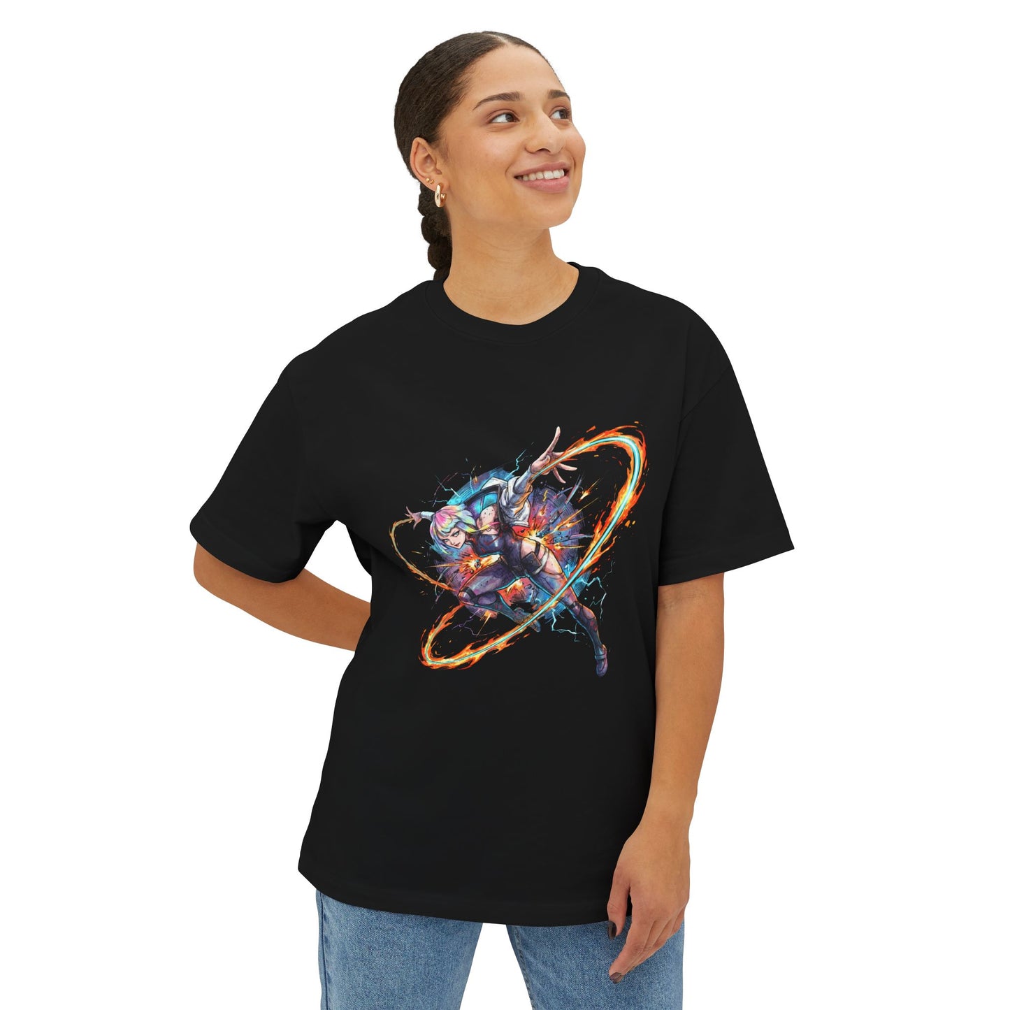 Cyberpunk Edgerunners Lucy Netrunner White Hair Blue Eyes Design Premium Oversized Unisex T-Shirt