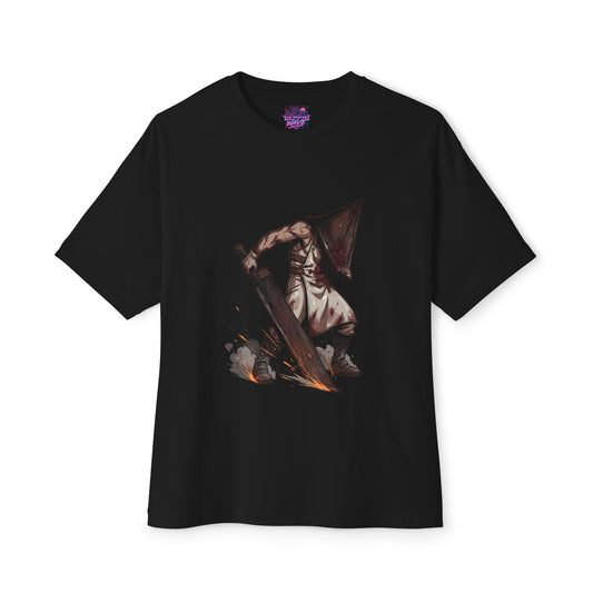 Pyramid Head Silent Hill Fan Art – Red Helmet Great Knife Horror Design Premium Oversized Unisex T-Shirt