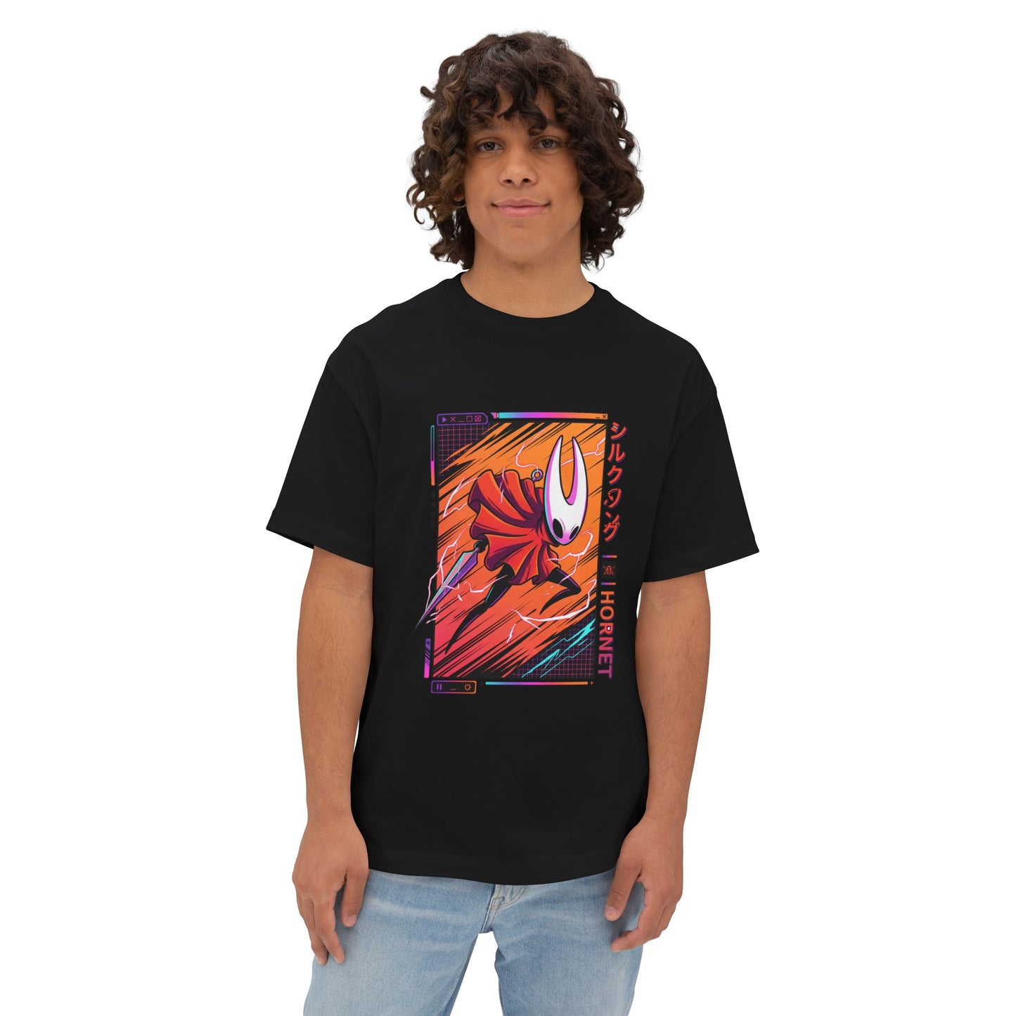 Neon Red Cloak Hornet – 80s Vaporwave Edition Premium Oversized Unisex T-Shirt