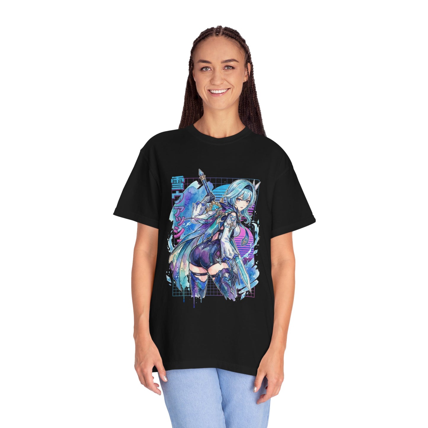 Eula Vaporwave Genshin Impact Synthwave Thigh Boots Icon Premium T-Shirt