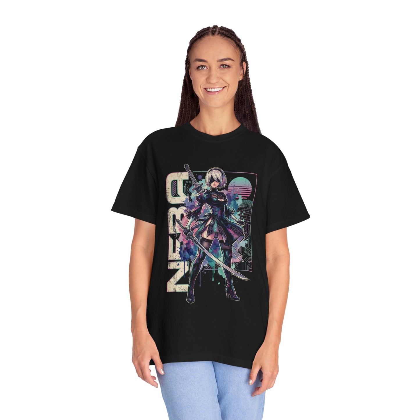 2B YoRHa NieR Vaporwave Retro 80s Pink Teal Portrait Premium T-Shirt
