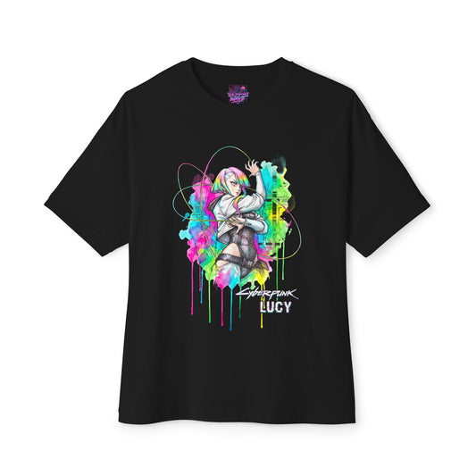 Cyberpunk Edgerunners Lucy Short White Hair Glowing Eyes Icon Premium Oversized Unisex T-Shirt