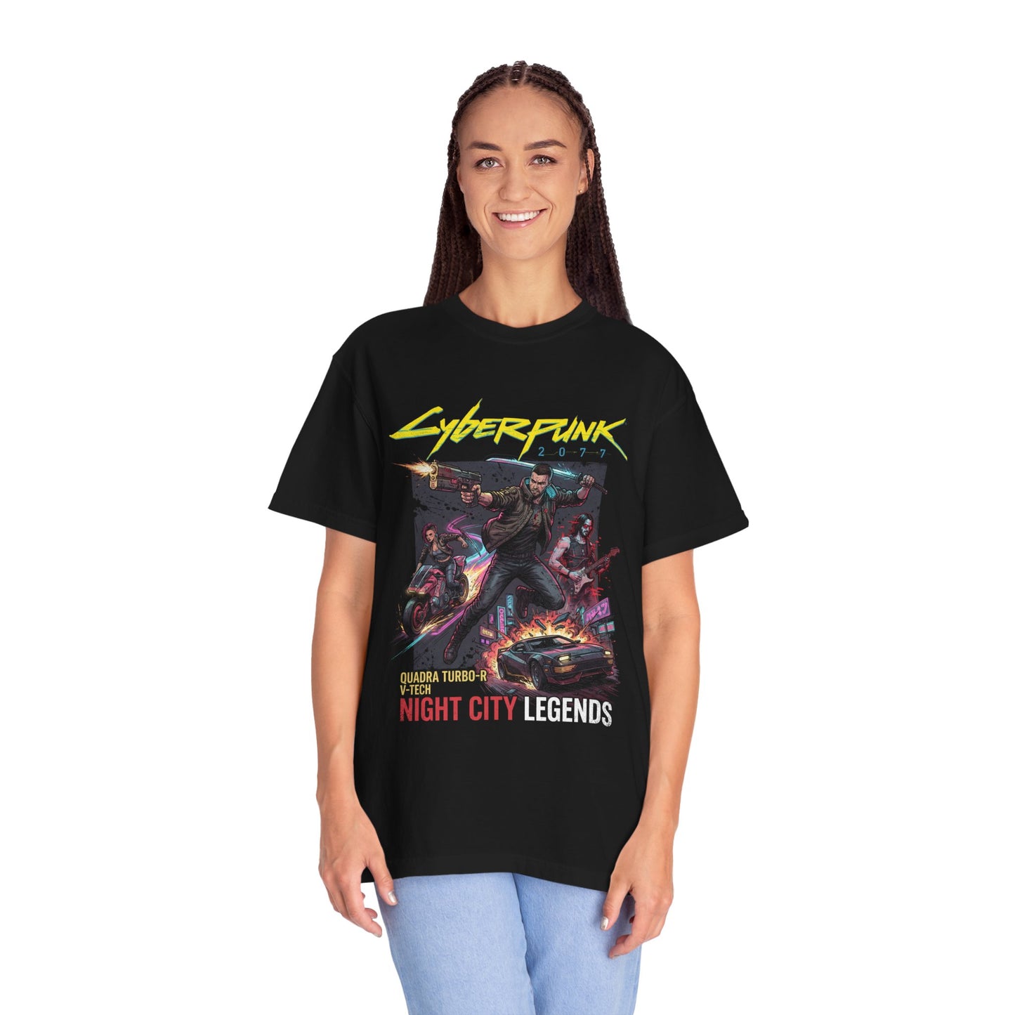 Cyberpunk 2077 Night City Neon Skyline Aesthetic Design Premium T-Shirt