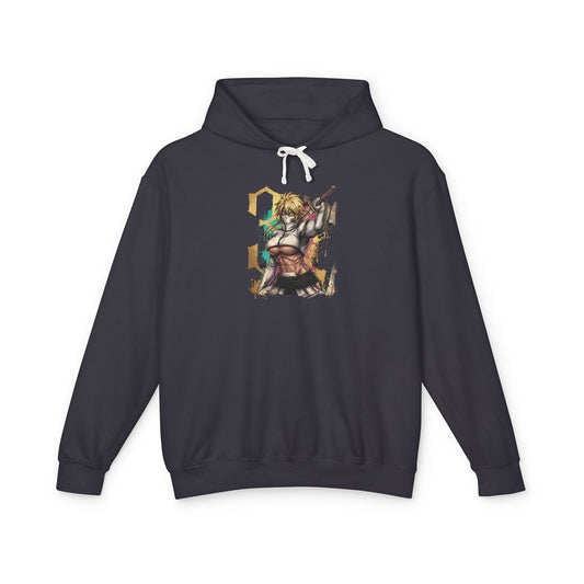 Golden Hair Espada Fighter Art – Calm Gaze Aqua Eyes Resurreccion Style Unisex Premium Hoodie