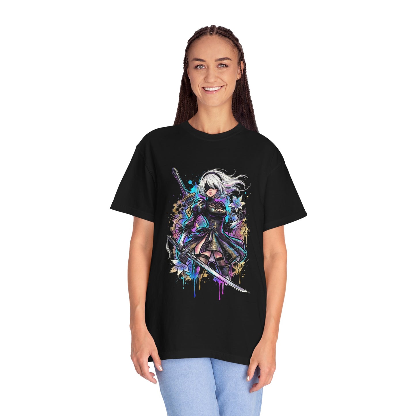 2B NieR Vaporwave Retro Wave Pink Blue Gradient Portrait Premium T-Shirt