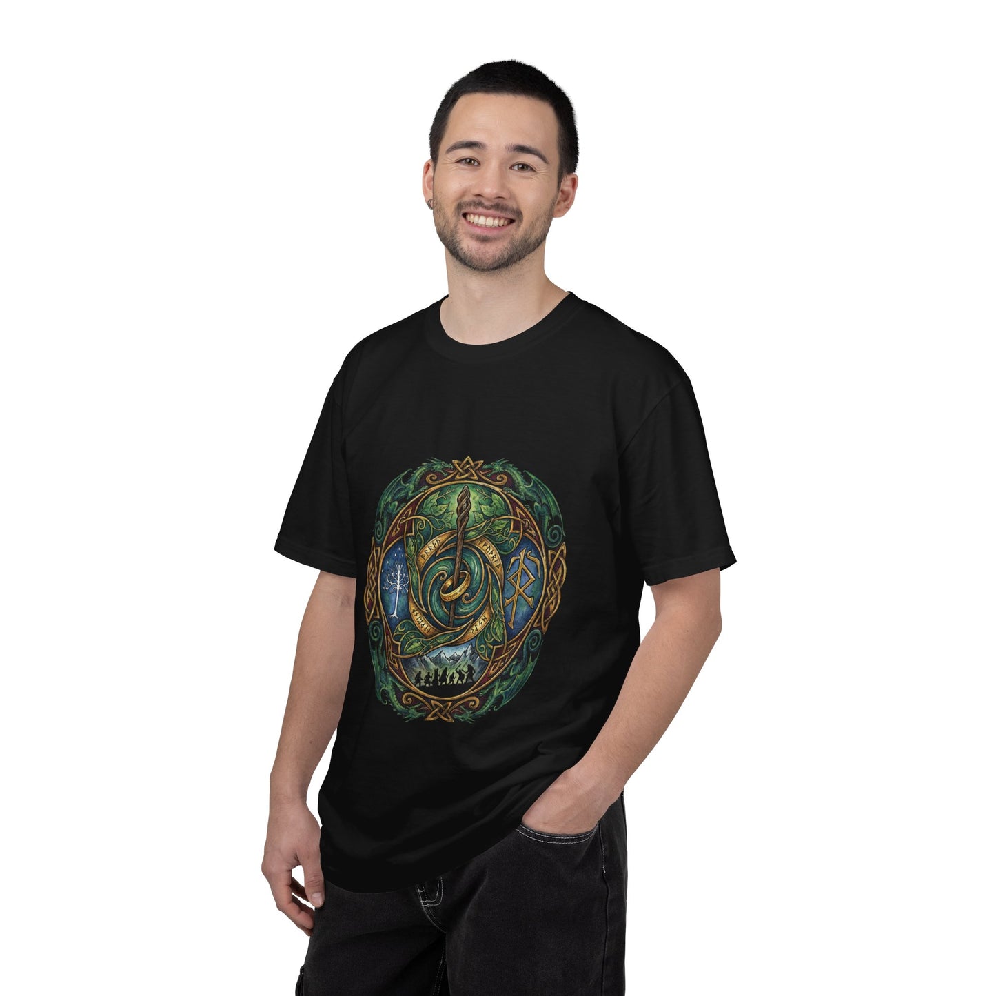 LOTR Elven Brooch Crest Fan Design – Green Leaf Silver Veins Emblem Premium T-Shirt