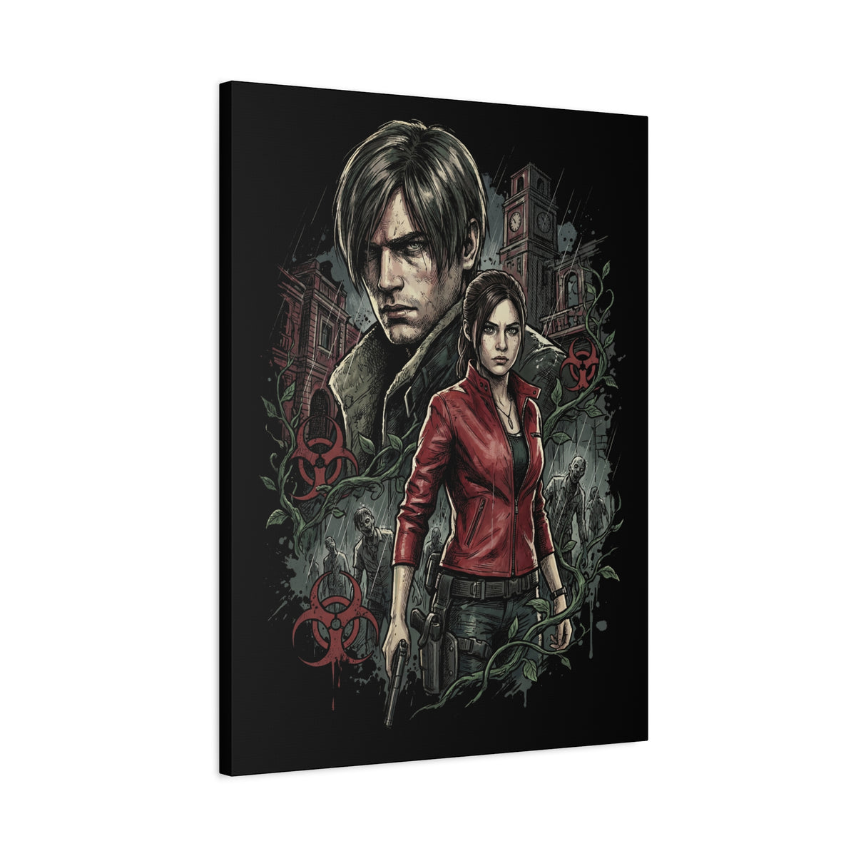 Resident Evil 2 Leon Kennedy and Claire Raccoon City Biohazard Canvas Print