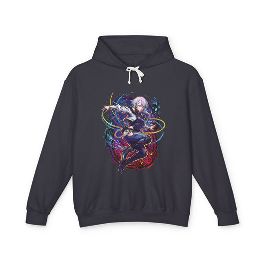 Lucy Cyberpunk White Hair Blue Ring Eyes Monowire Art Unisex Premium Hoodie