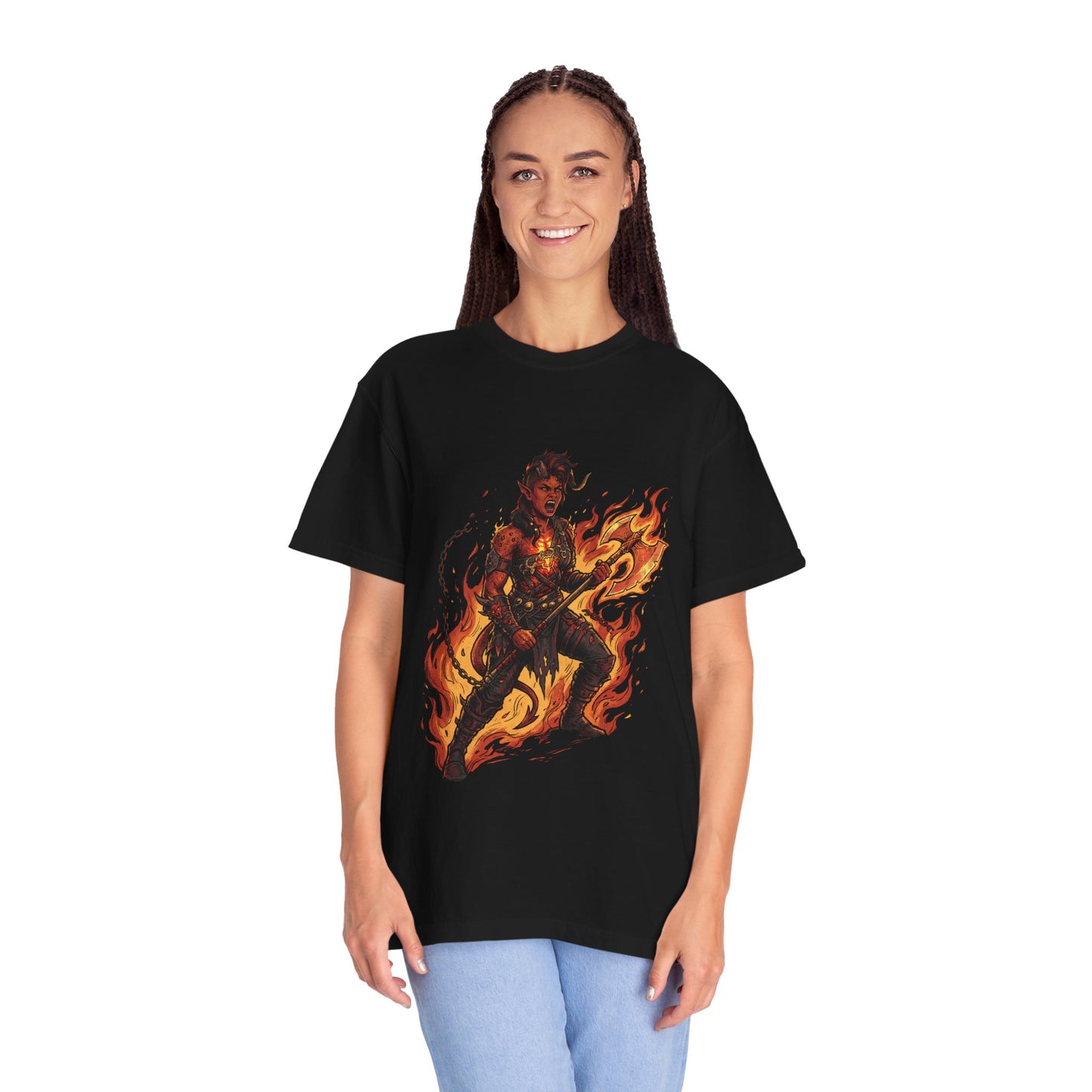 Karlach Baldur's Gate 3 80s Neon Tiefling Warrior Art Premium T-Shirt