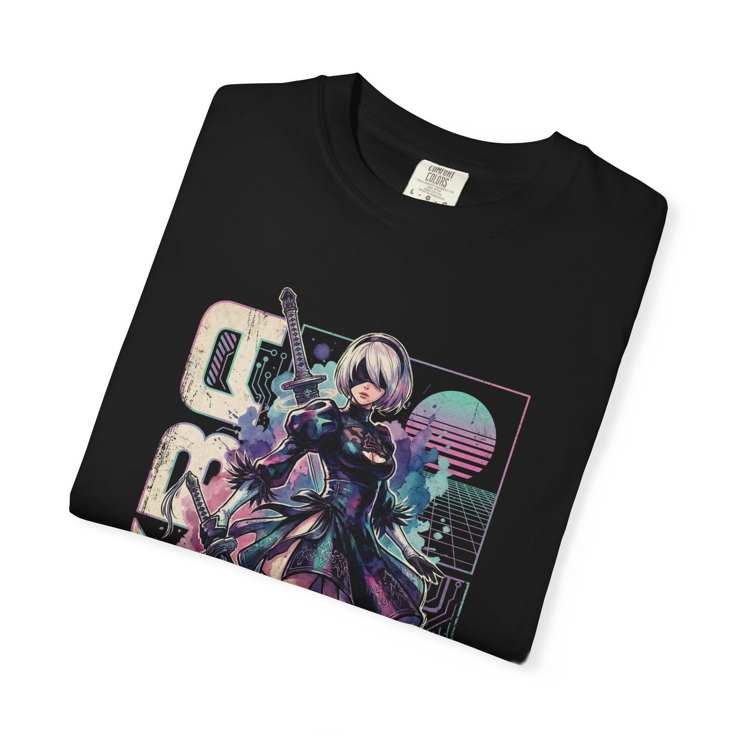 2B YoRHa NieR Vaporwave Retro 80s Pink Teal Portrait Premium T-Shirt
