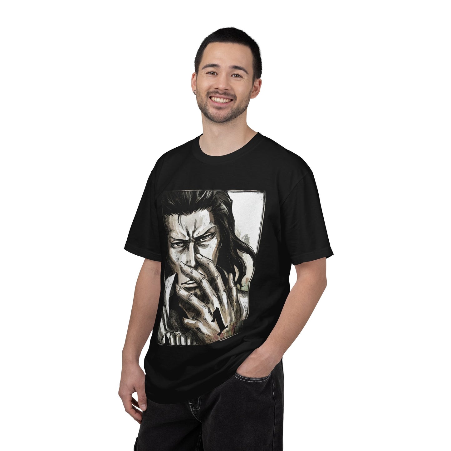 Starrk Dark Brown Hair Arrancar Fan Art – Blue-Gray Eyes Goatee Laid-Back Design Premium T-Shirt