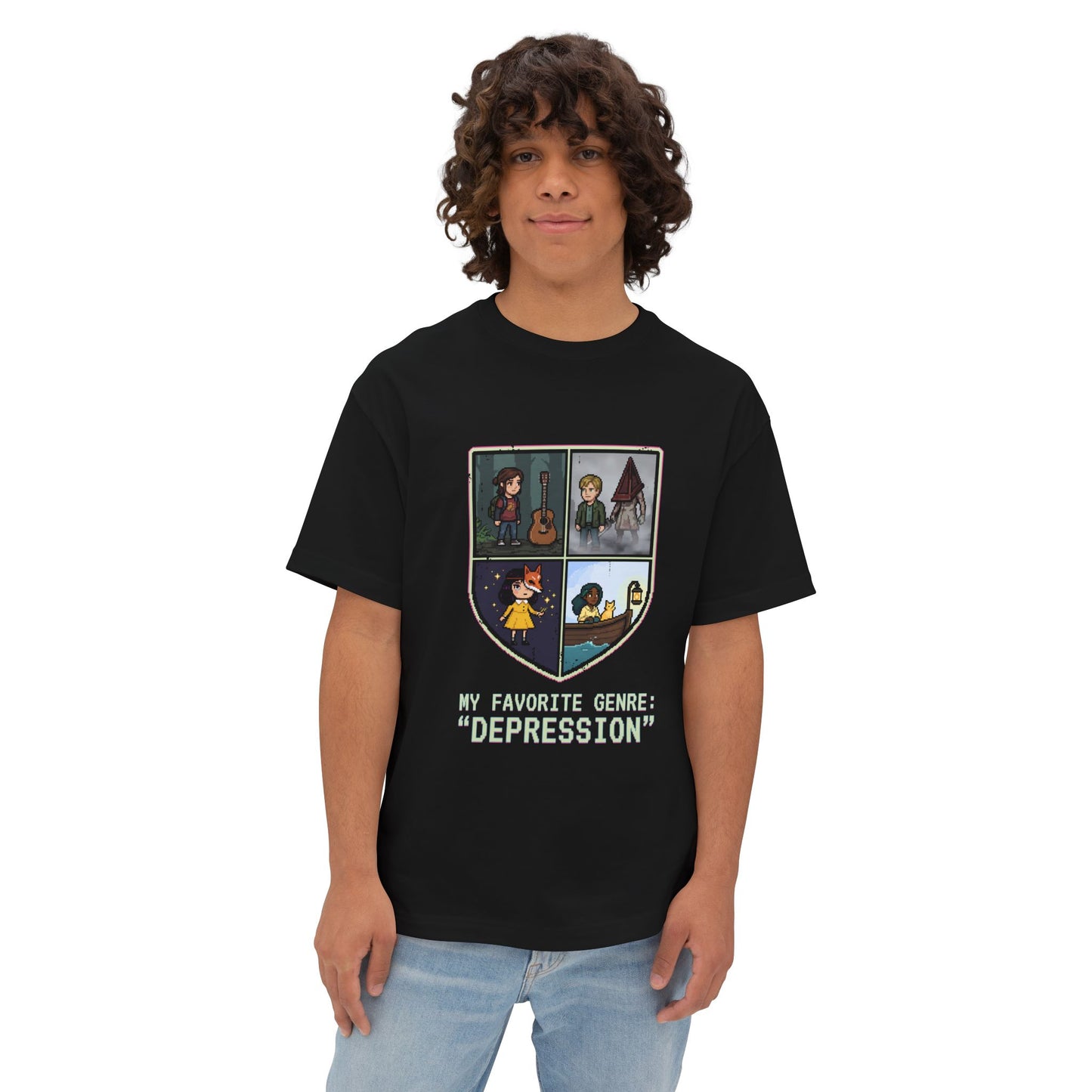 Depression Aesthetic Crossover – Little Misfortune x Silent Hill x Undertale Premium Oversized Unisex T-Shirt