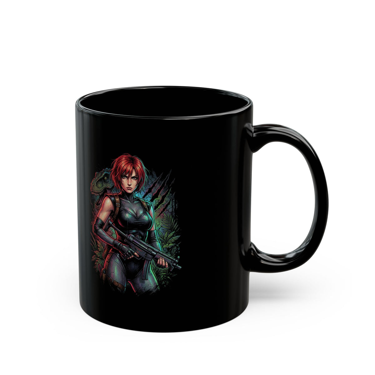 Dino Crisis Regina Red Hair Tactical Gear Portrait Black Mug