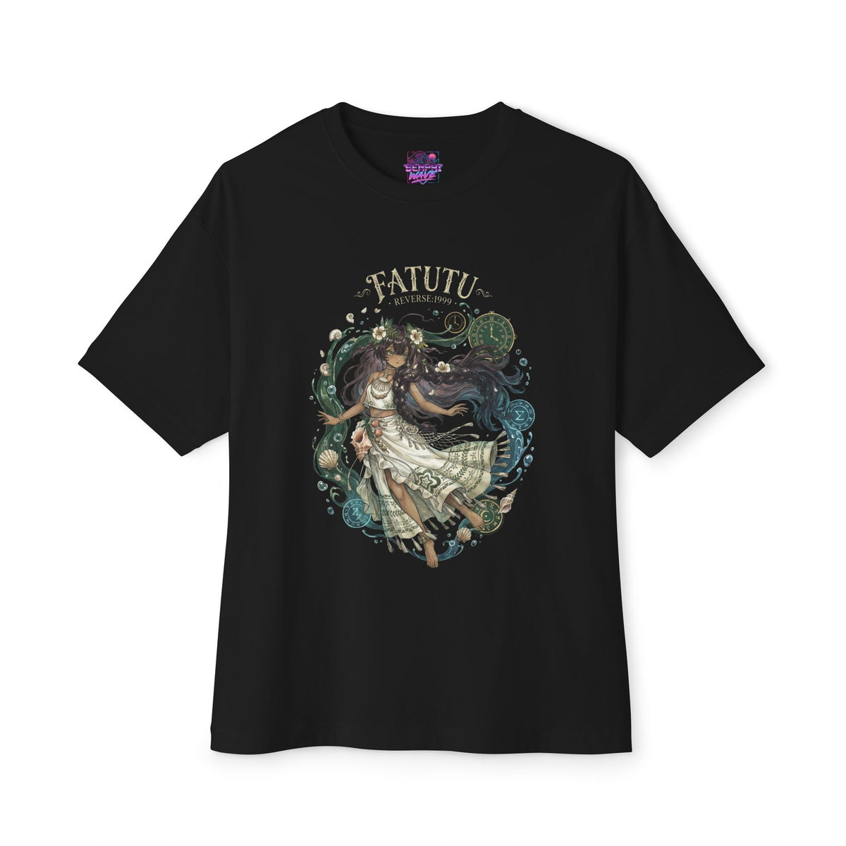 Reverse 1999 Fatutu Flowers Shells and Clocks Fan Art Oversized T-Shirt