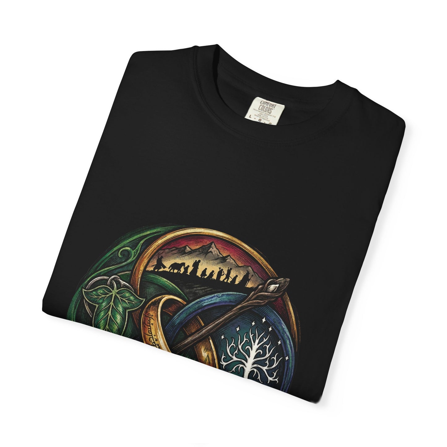 LOTR Fellowship Heraldic Crest Inspired – Elven Leaves Golden Circle Art Premium T-Shirt