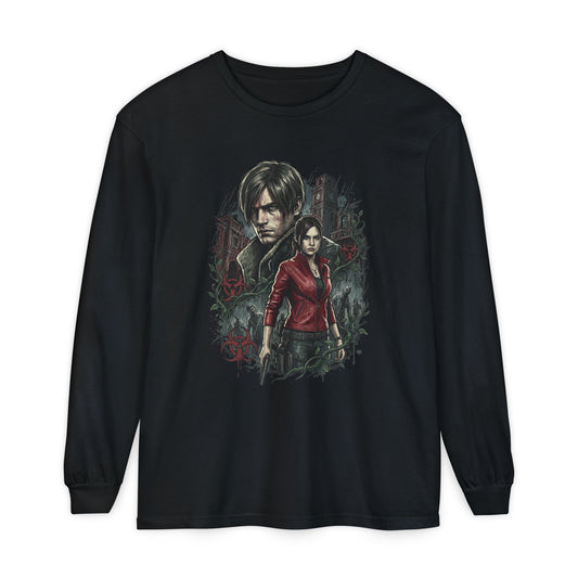 Resident Evil 2 Leon Kennedy and Claire Raccoon City Biohazard Long Sleeve Tee