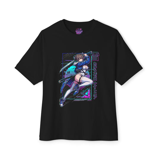 Chaos Zero Nightmare Yuki Snow Kanji Synthwave Sun Fan Art Oversized T-Shirt