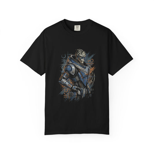Garrus Vakarian Mass Effect Cobalt Blue Armor Scarred Face Portrait Premium T-Shirt