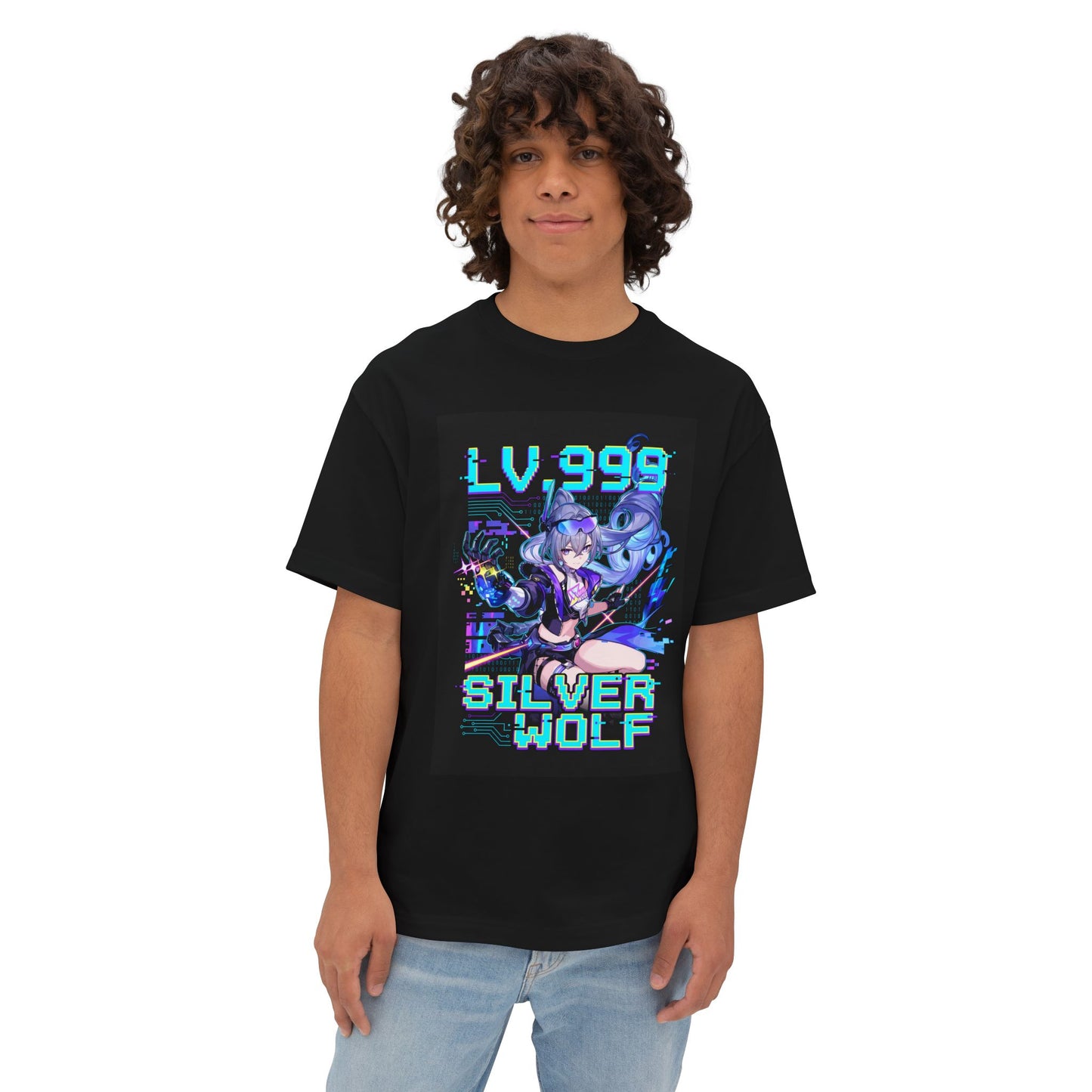 HSR Silver Wolf Lv.999: Neon Purple Glitch Queen Premium Oversized Unisex T-Shirt