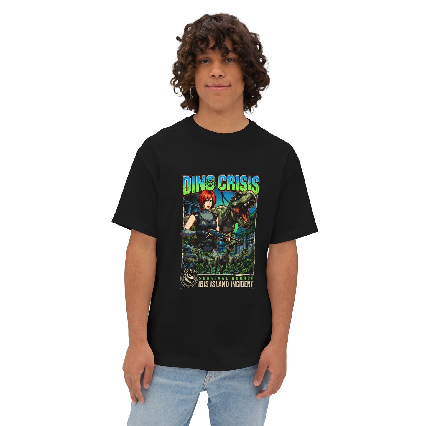 Dino Crisis 1999 Cover Art Velociraptor Claw Bloody Foot Portrait Premium Oversized Unisex T-Shirt