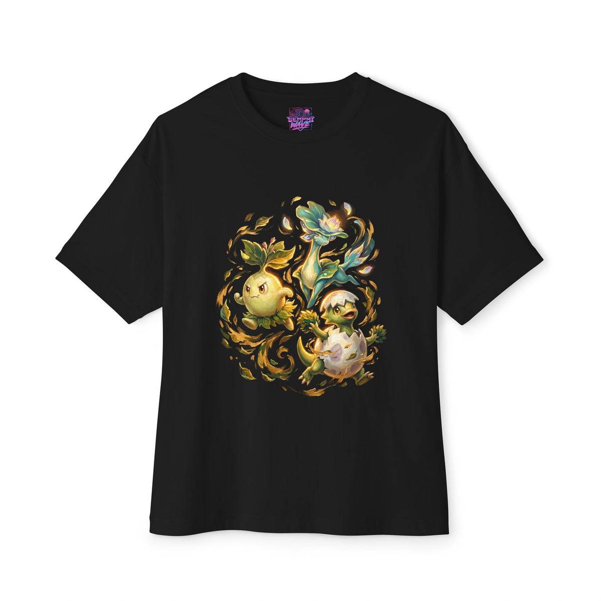 Aniimo Grass Team Hummin Leafy Pomegg Gold Oil Painting Art - Oversized Premium Tee