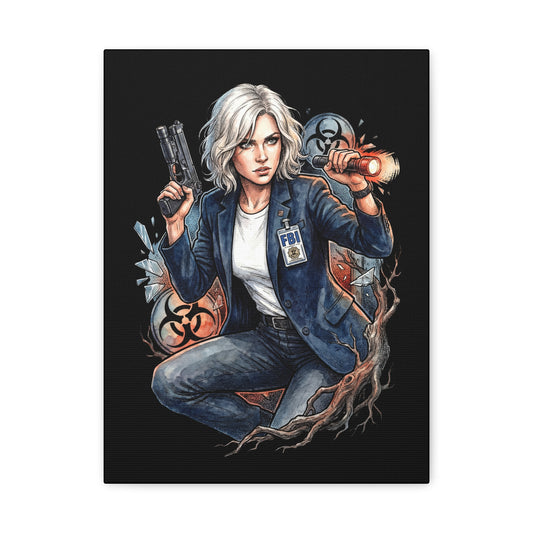 Resident Evil Requiem Grace Ashcroft Flashlight Pistol Crouch Canvas Print