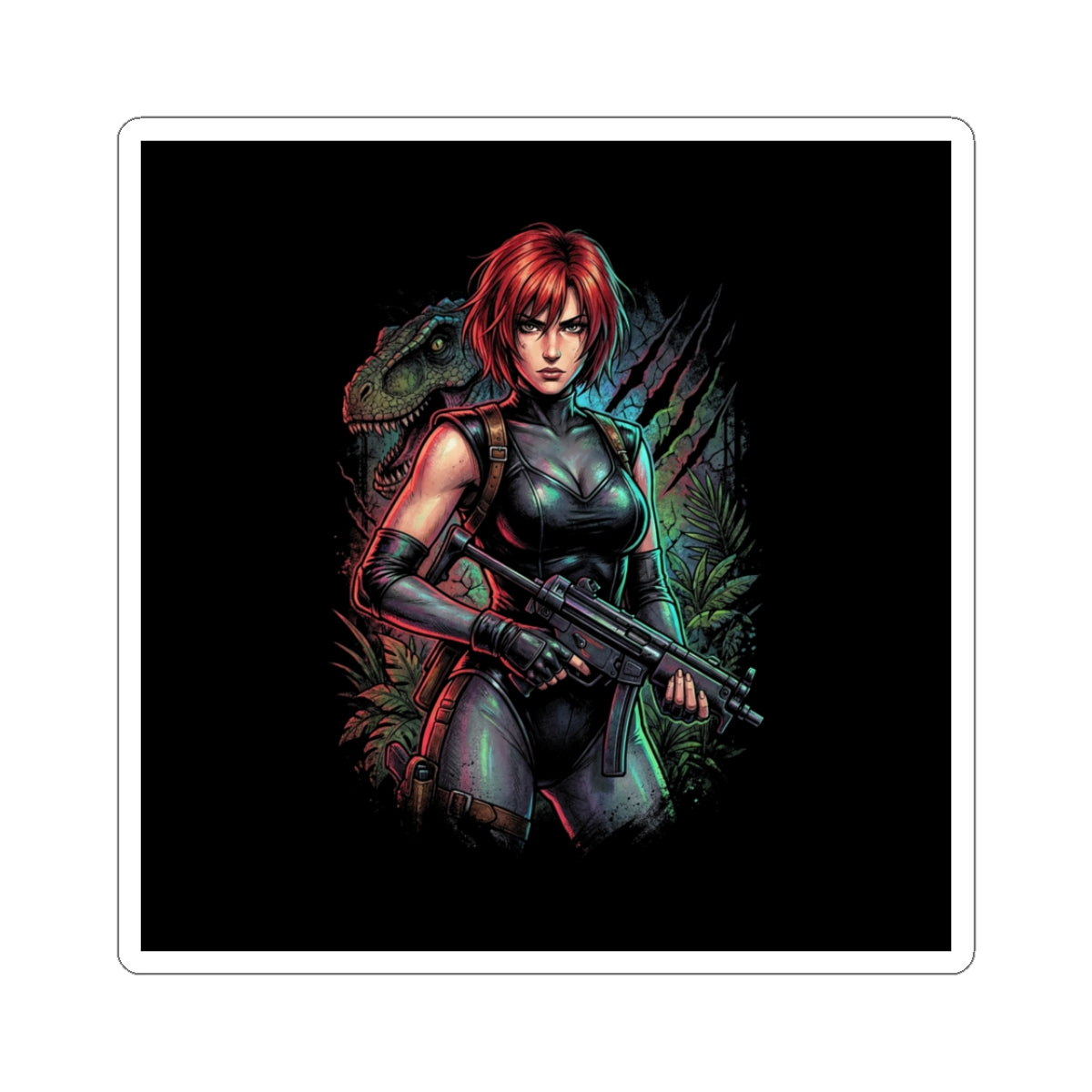 Dino Crisis Regina Red Hair Tactical Gear Portrait Sticker