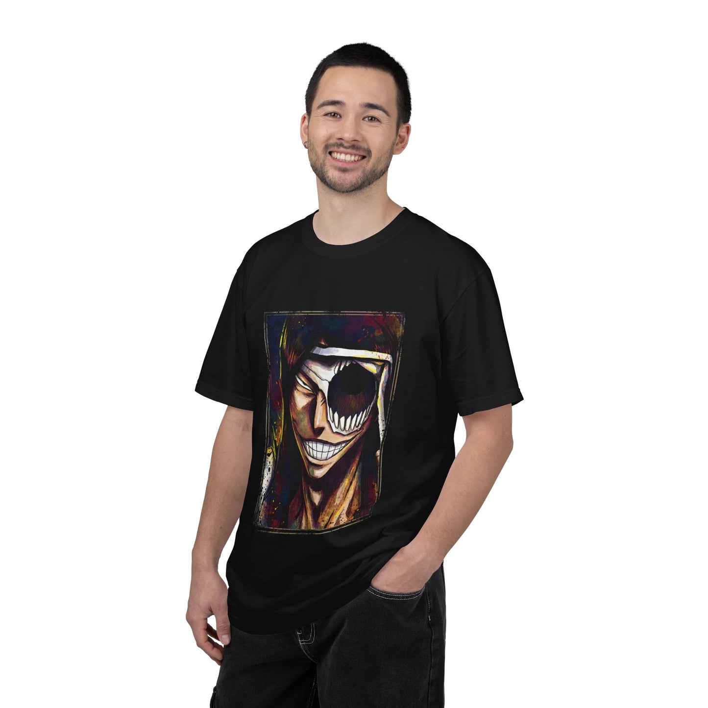 Noitora Tall Lanky Arrancar Warrior Fan Art – Eyepatch Smug Grin Black Hair Design Premium T-Shirt