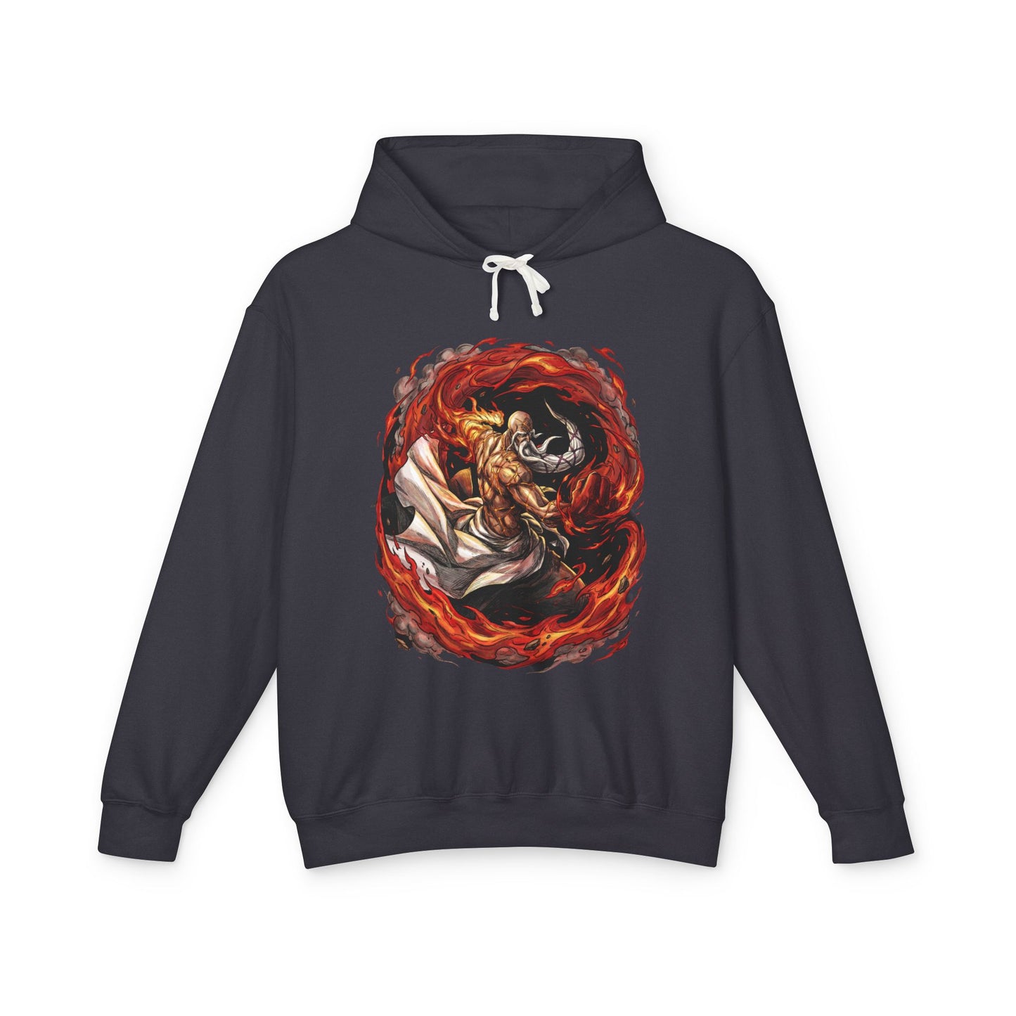 Elderly Fire Captain Ancient Flame Master Bankai Heaven Flames Divine Warrior Fan Art Portrait Unisex Premium Hoodie