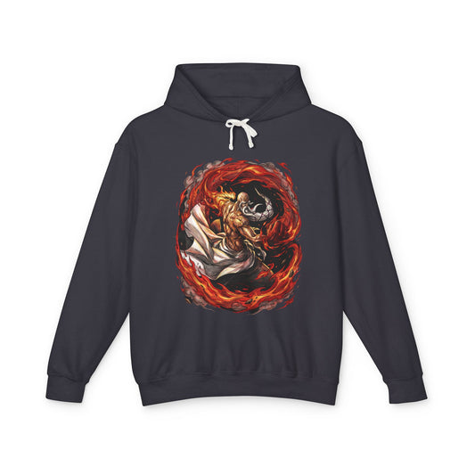 Elderly Fire Captain Ancient Flame Master Bankai Heaven Flames Divine Warrior Fan Art Portrait Unisex Premium Hoodie