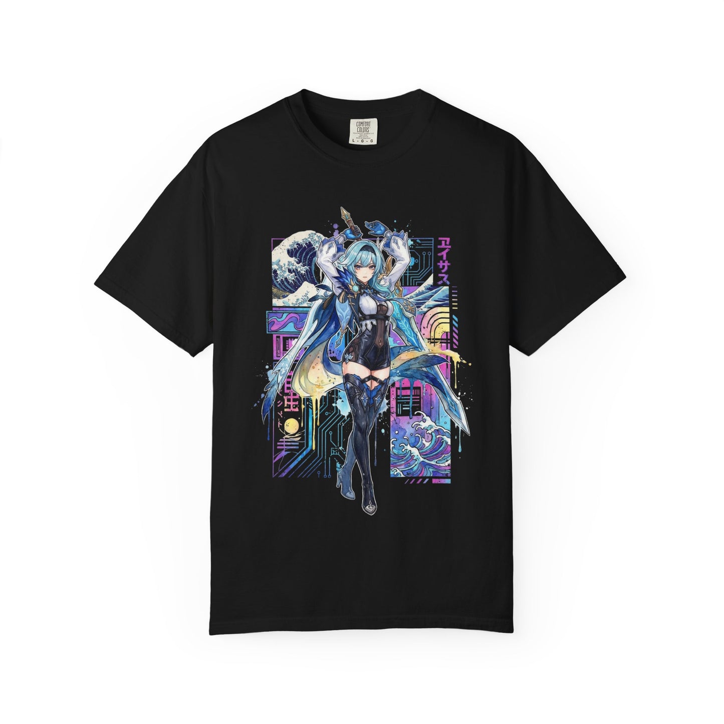Genshin Eula Vaporwave Glitch Palm Sunset Neon Grid Art Premium T-Shirt