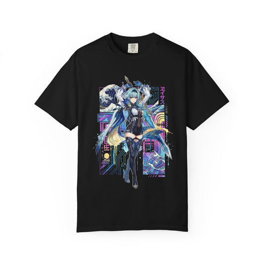 Genshin Eula Vaporwave Glitch Palm Sunset Neon Grid Art Premium T-Shirt