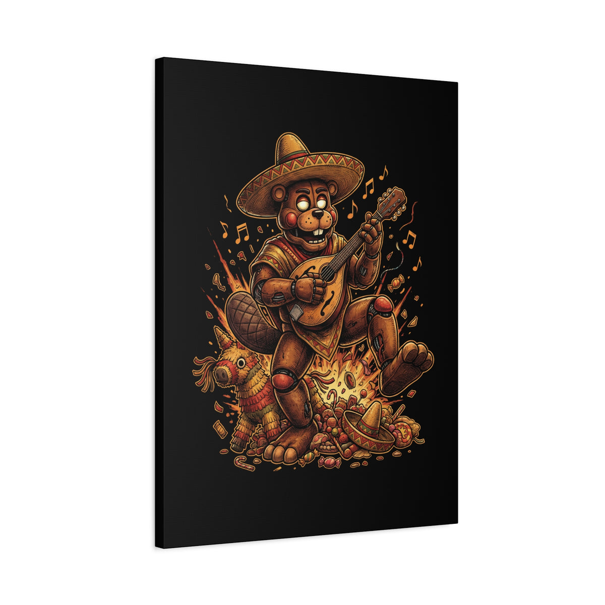 FNAF El Chip Beaver Sombrero Mandolin Fiesta Fan Art Canvas Print