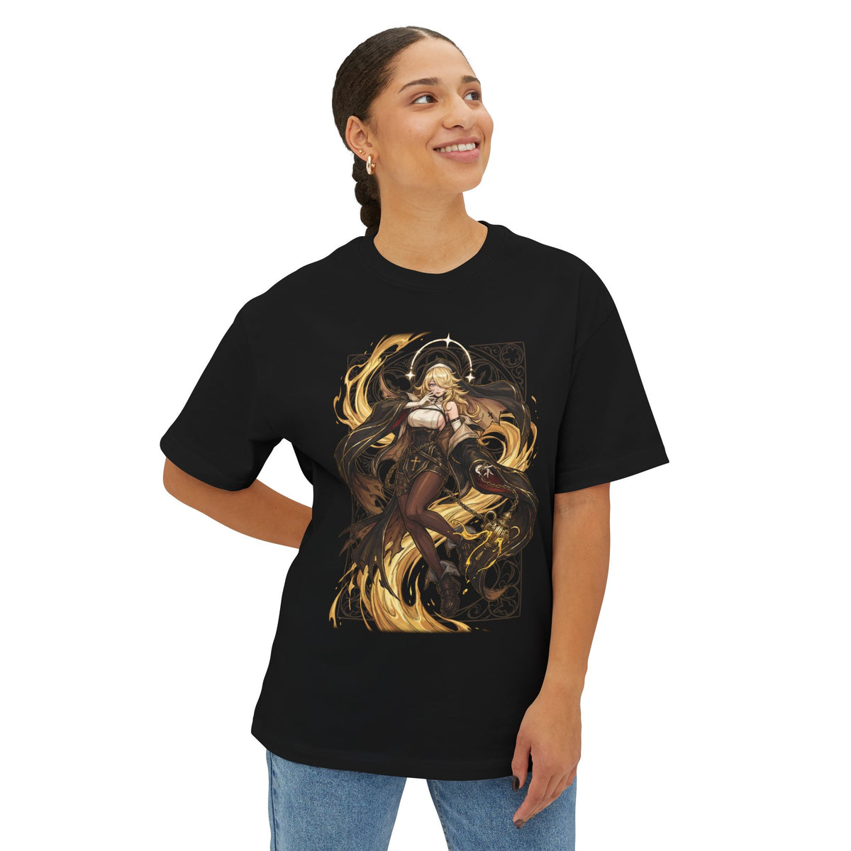 Chaos Zero Nightmare Orlea Golden Halo Nun Gothic Frame Fan Art Oversized T-Shirt