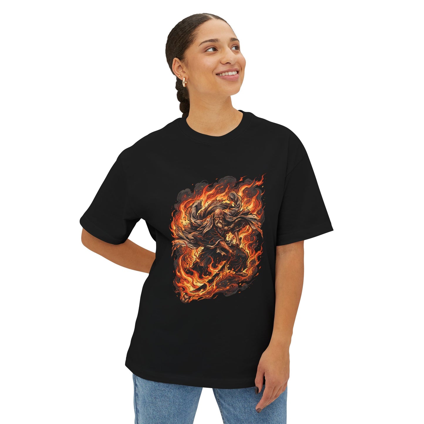 Supreme Fire Leader White Beard Captain Heaven Flames Bankai Fan Art Illustration Premium Oversized Unisex T-Shirt