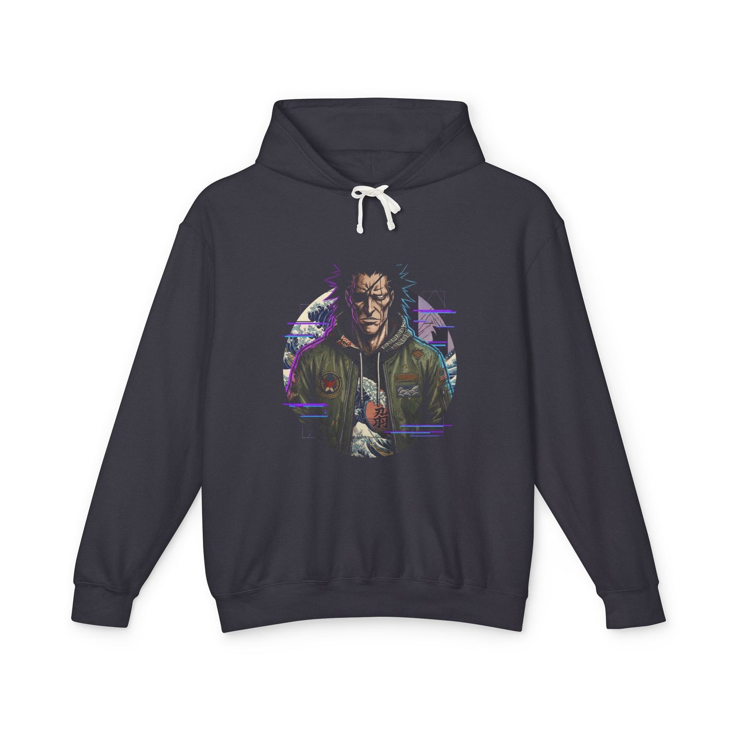 Spiky Black Hair Eyepatch Warrior Fan Art – Ragged Haori Berserker Design Unisex Premium Hoodie