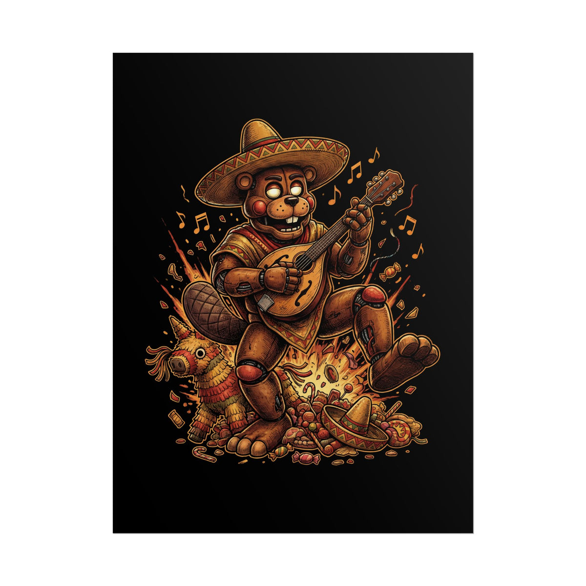 FNAF El Chip Beaver Sombrero Mandolin Fiesta Fan Art Poster