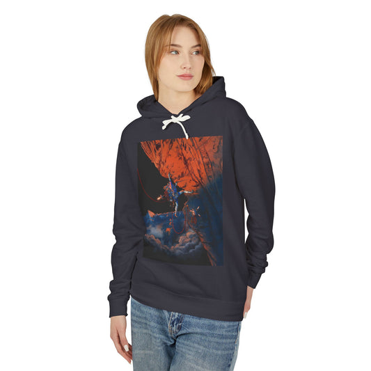 Aava Mountaineer Action Pose – Cairn Game Summit Challenge Illustration Unisex Premium Hoodie