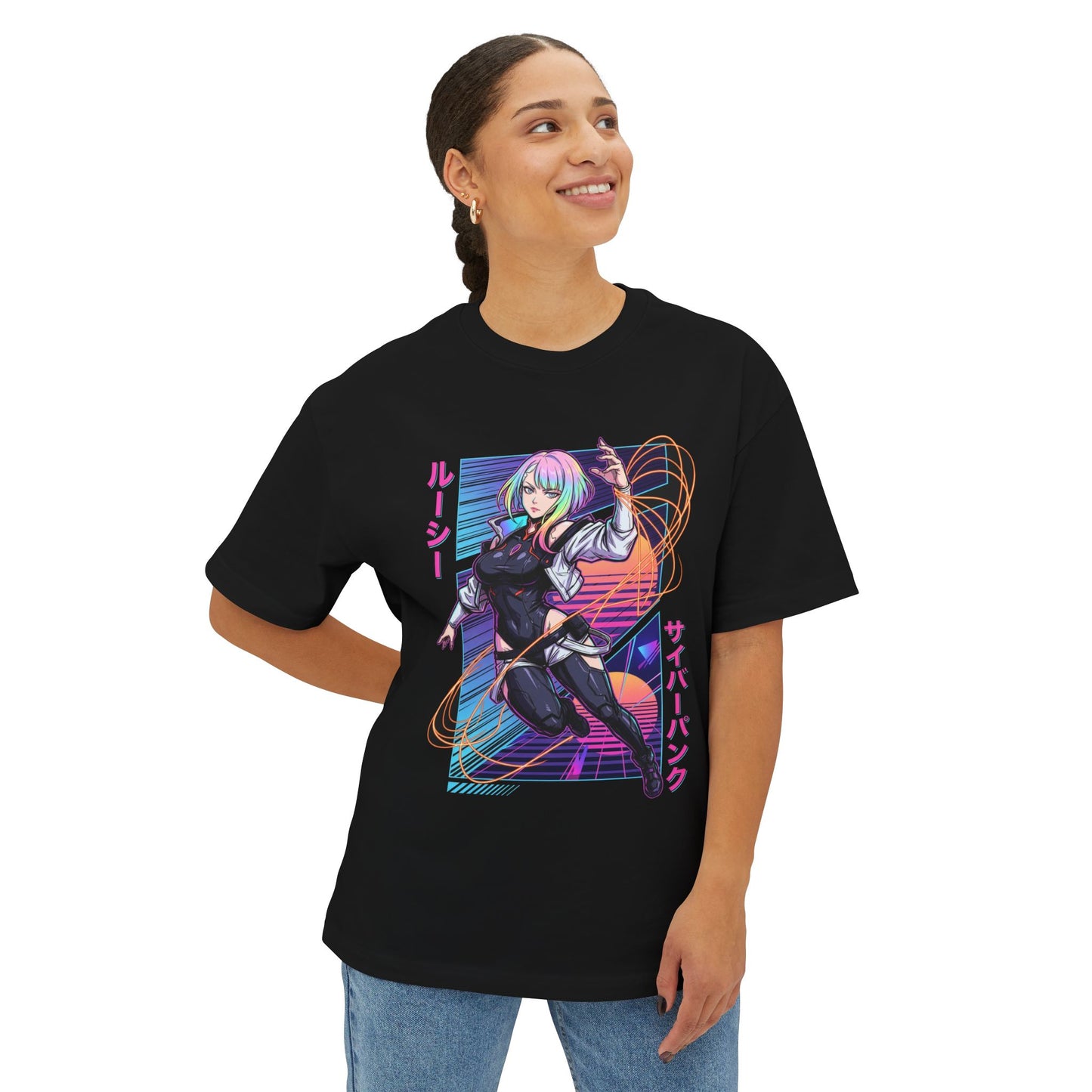 Lucy GG: Pastel Gradient Hair Mysterious Netrunner Premium Oversized Unisex T-Shirt