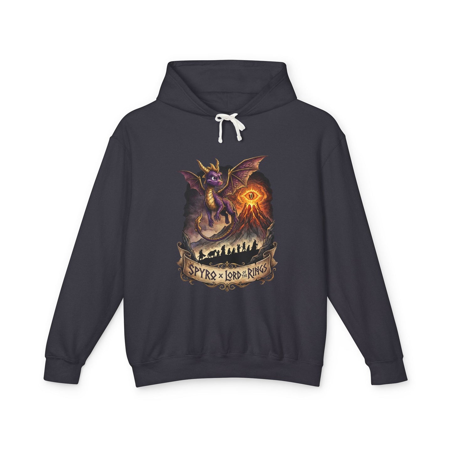 Lord of the Rings Spyro Mashup – Gliding Dragon Over Mordor Epic Art Unisex Premium Hoodie