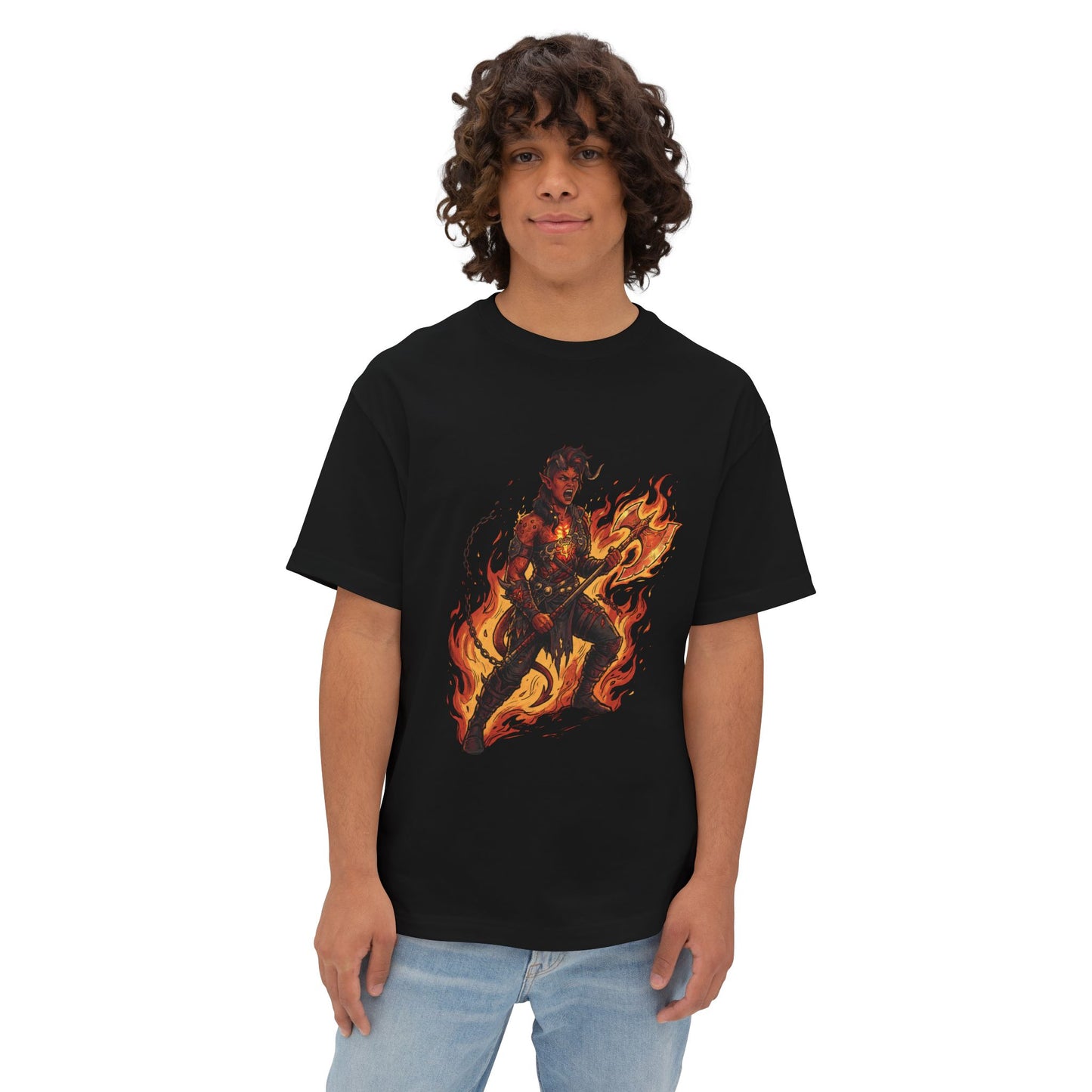Karlach Baldur's Gate 3 80s Neon Tiefling Warrior Art Premium Oversized Unisex T-Shirt