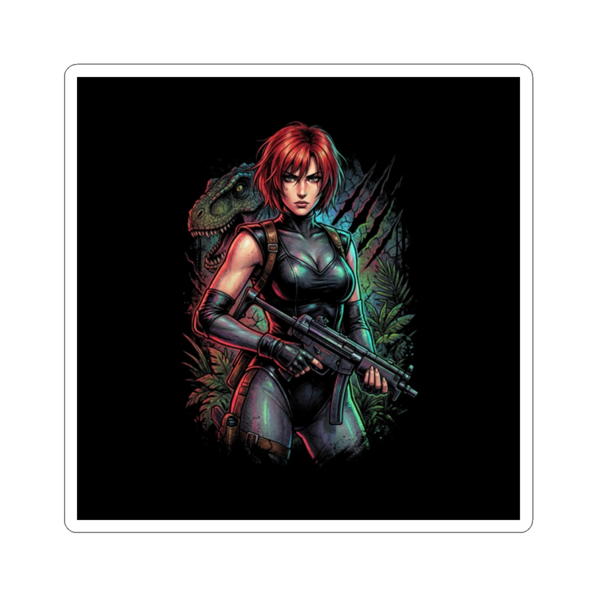 Dino Crisis Regina Red Hair Tactical Gear Portrait Sticker
