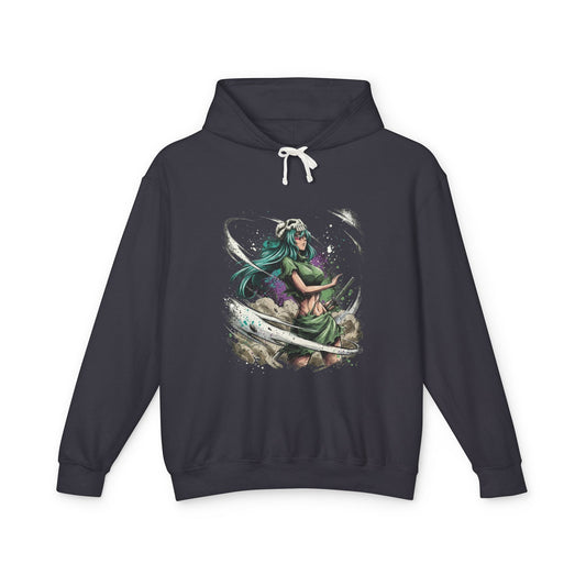 Green Hair Arrancar Warrior Fan Art – Hazel Eyes Scarred Face Design Unisex Premium Hoodie