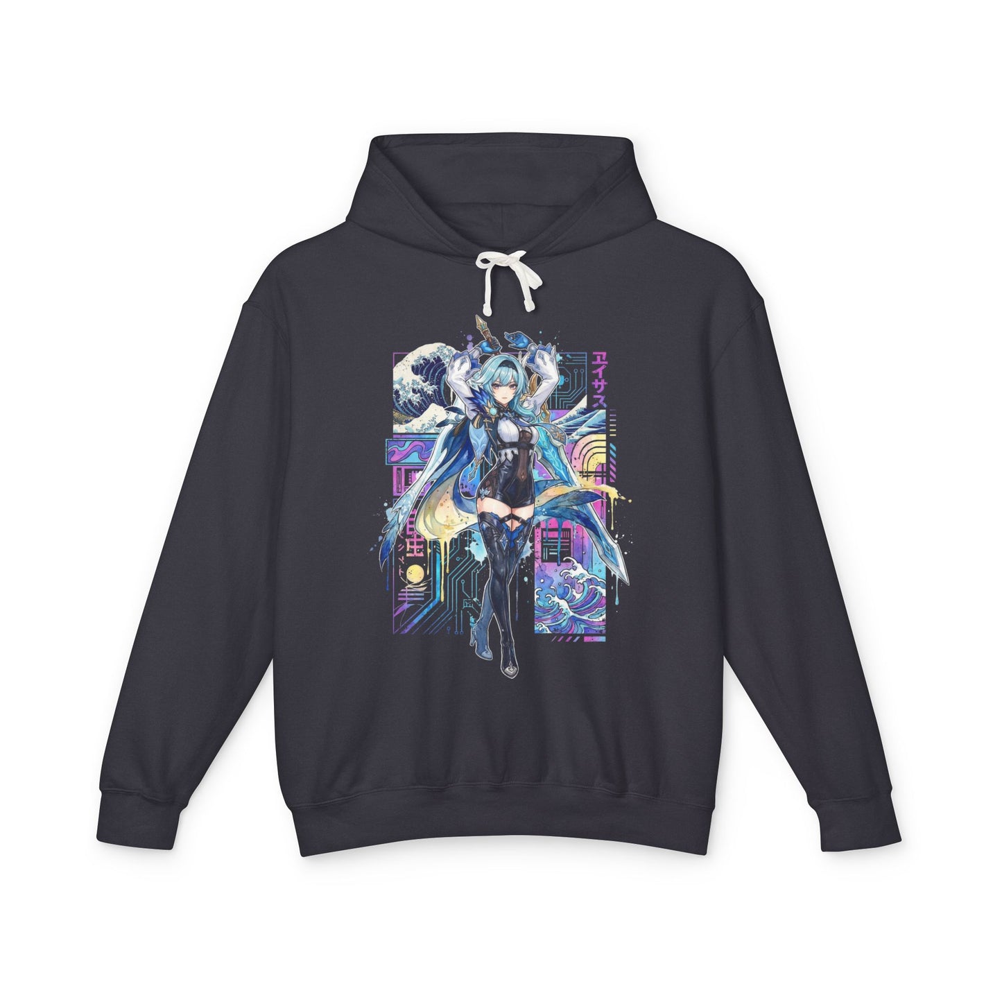 Genshin Eula Vaporwave Glitch Palm Sunset Neon Grid Art Unisex Premium Hoodie