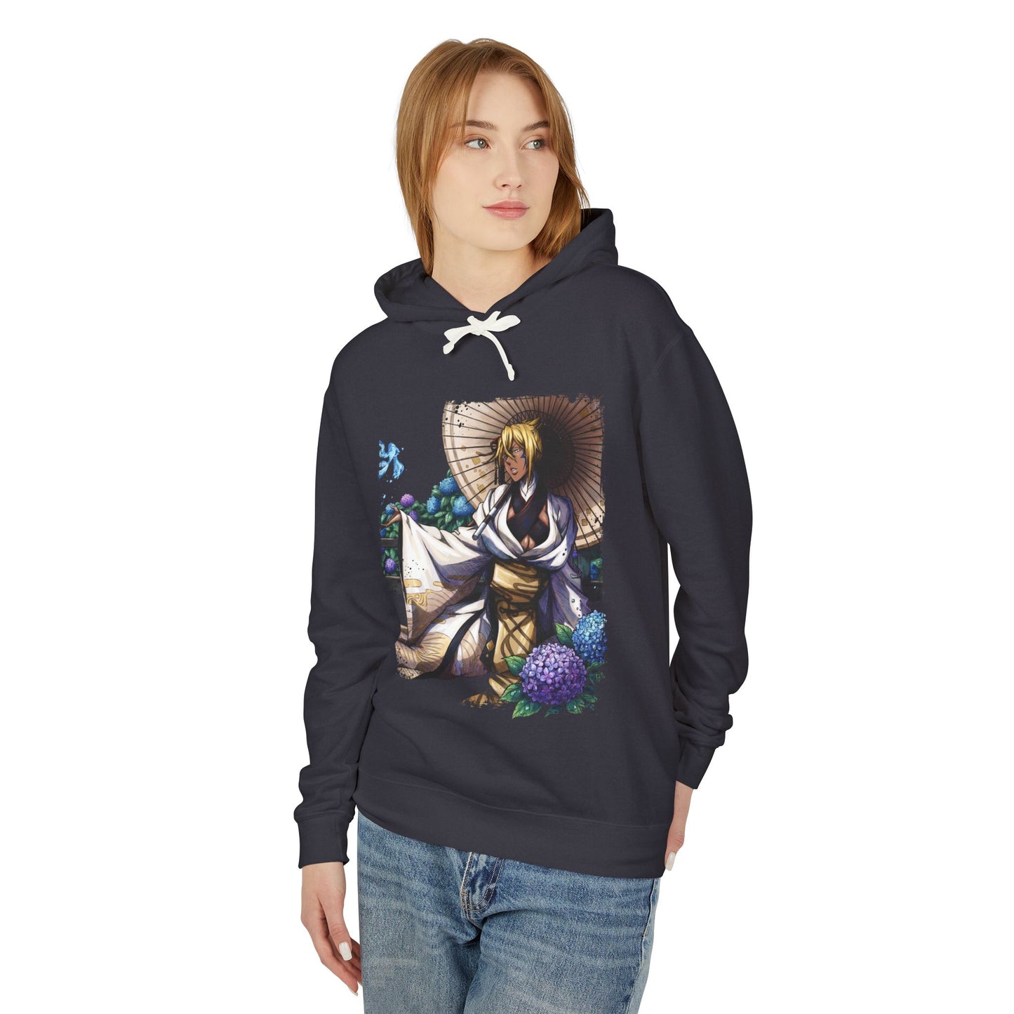 Golden Blonde Espada Fighter Art – Aqua Green Eyes Resurreccion Style Unisex Premium Hoodie