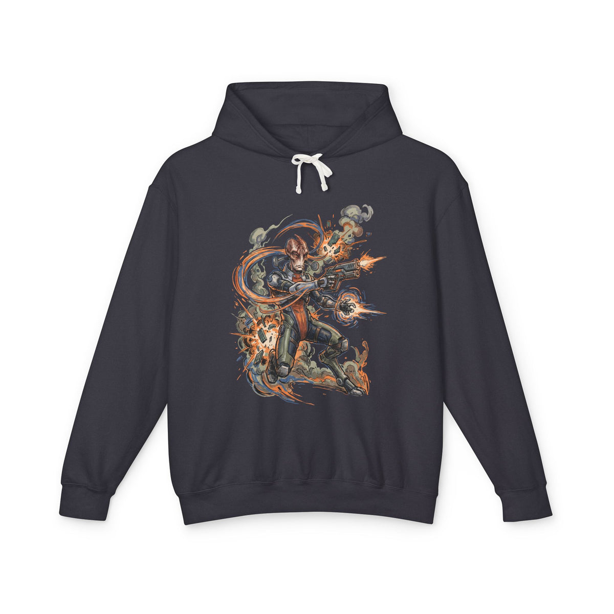 Mass Effect Mordin Pistol Explosion Action Fan Art Hoodie