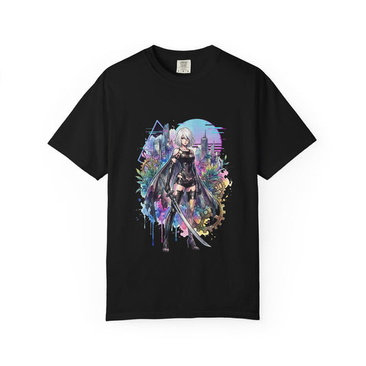 A2 NieR Automata Long Silver White Hair Damaged Skin Portrait Premium T-Shirt