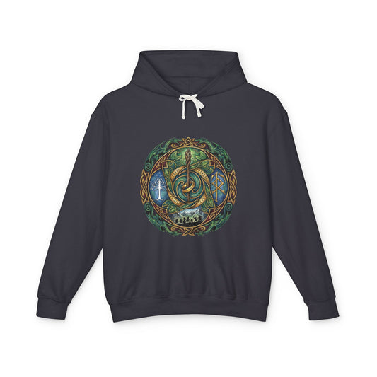 LOTR Elven Brooch Crest Fan Design – Green Leaf Silver Veins Emblem Unisex Premium Hoodie