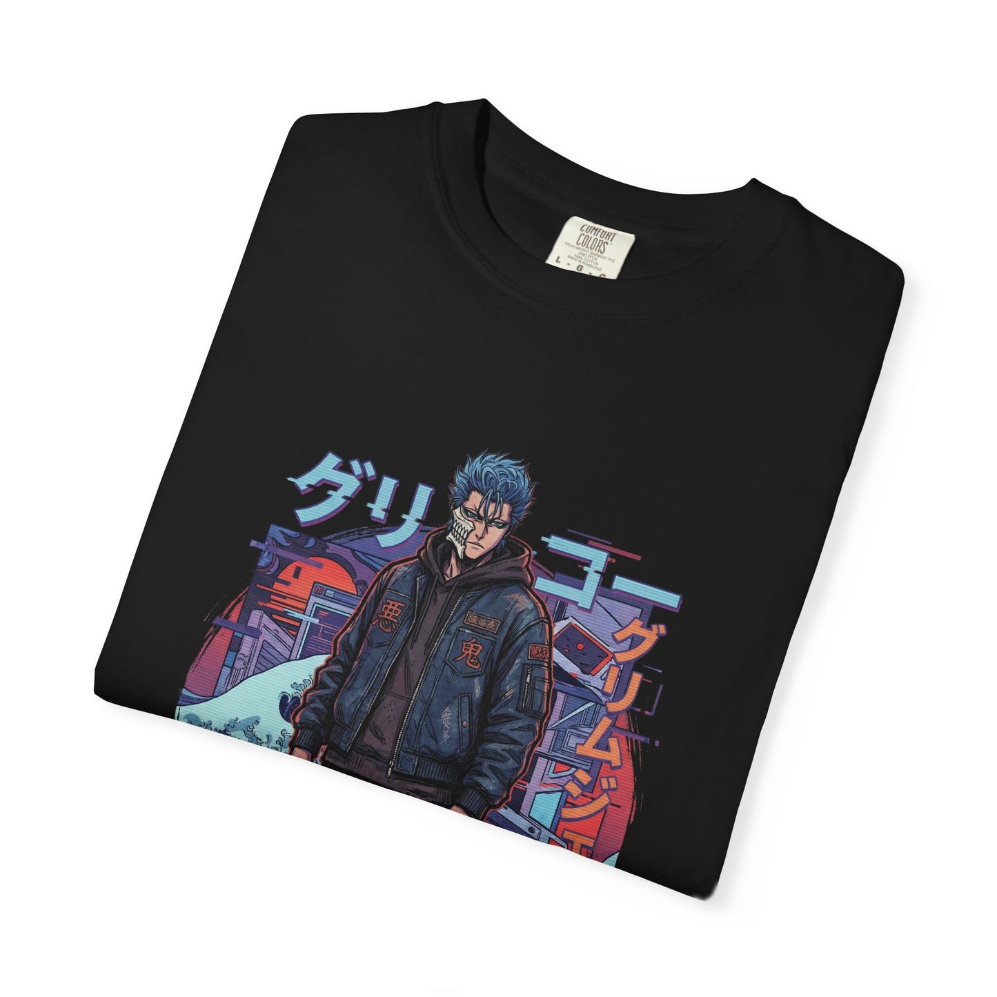 Bleach Grimmjow Light Blue Spiky Hair Casual Vaporwave Retro Grid Premium T-Shirt